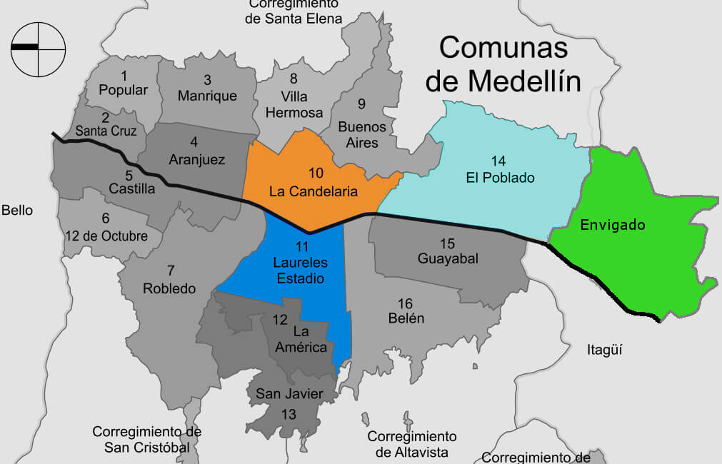 map of Medellin, Colombia comunas