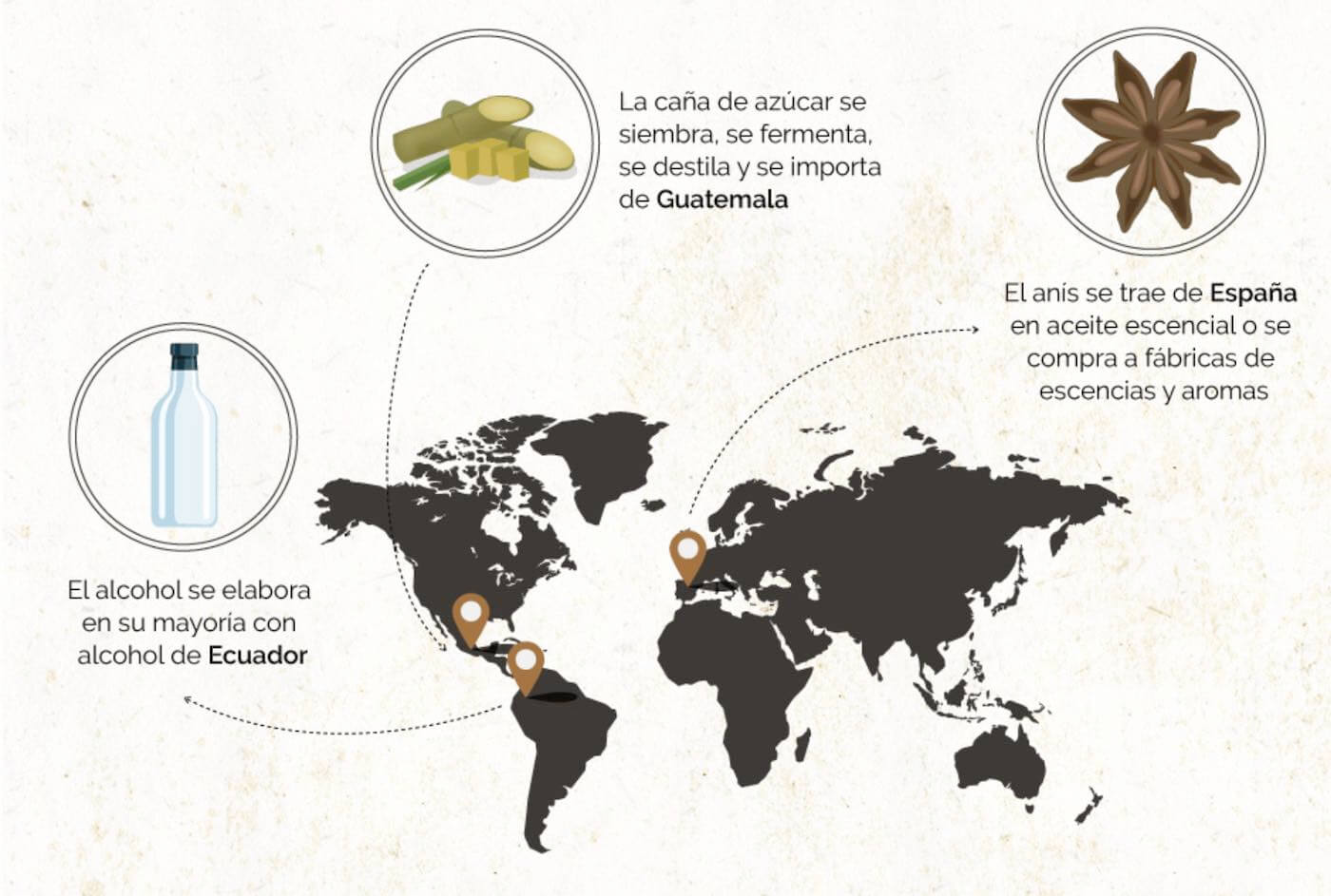 map of where aguardiente ingredients come from