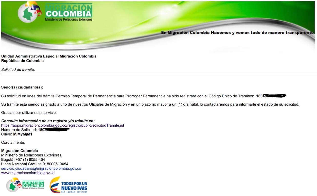 Colombia tourist visa application confirmation email