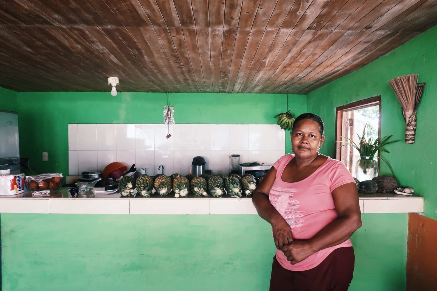 Pilar posing by her smoothie bar in El Valle, Colombia