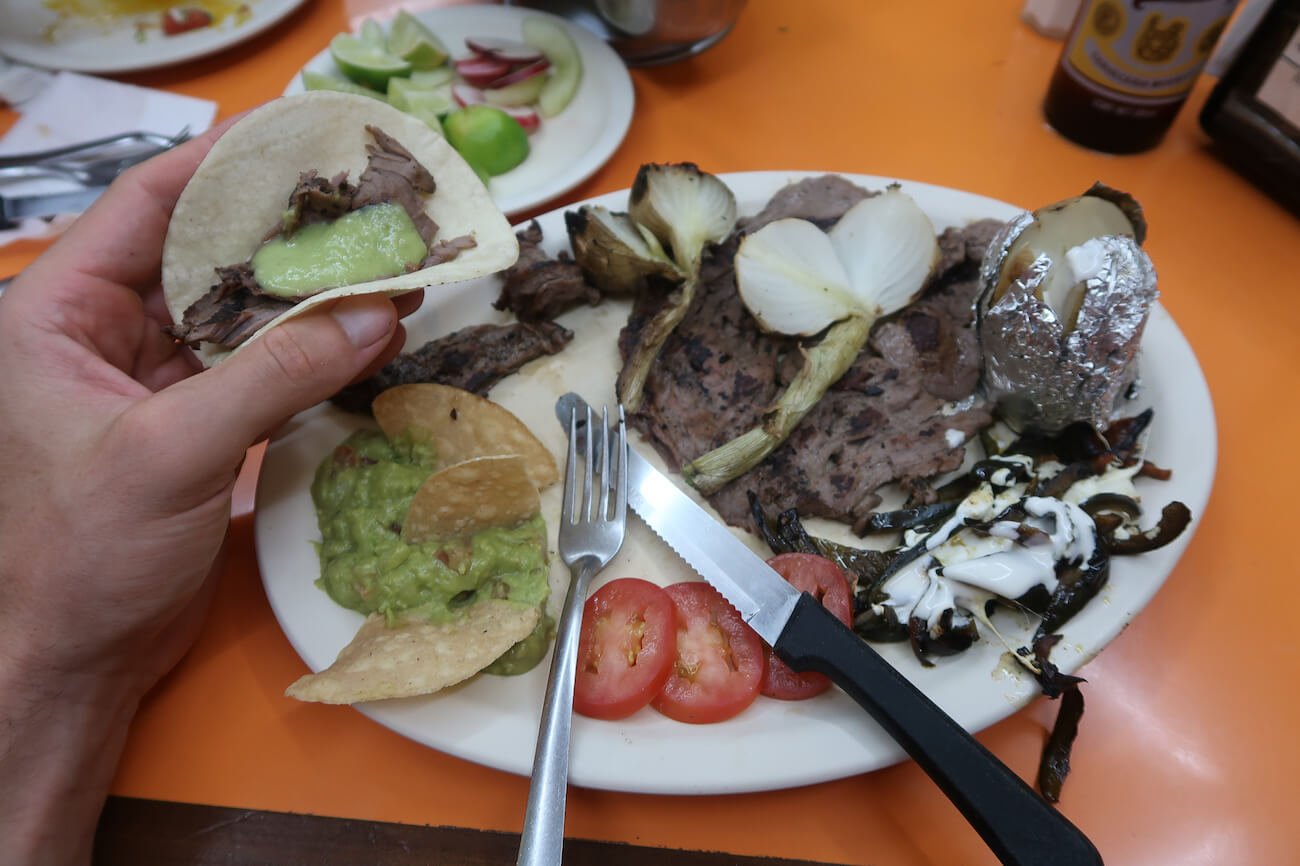 Taco and arrachera platter from El Fogon restaurant in Playa del Carmen
