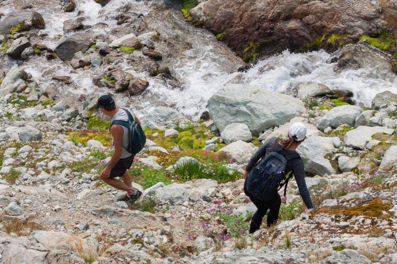 Carefully hiking back down to Brandywine Meadows