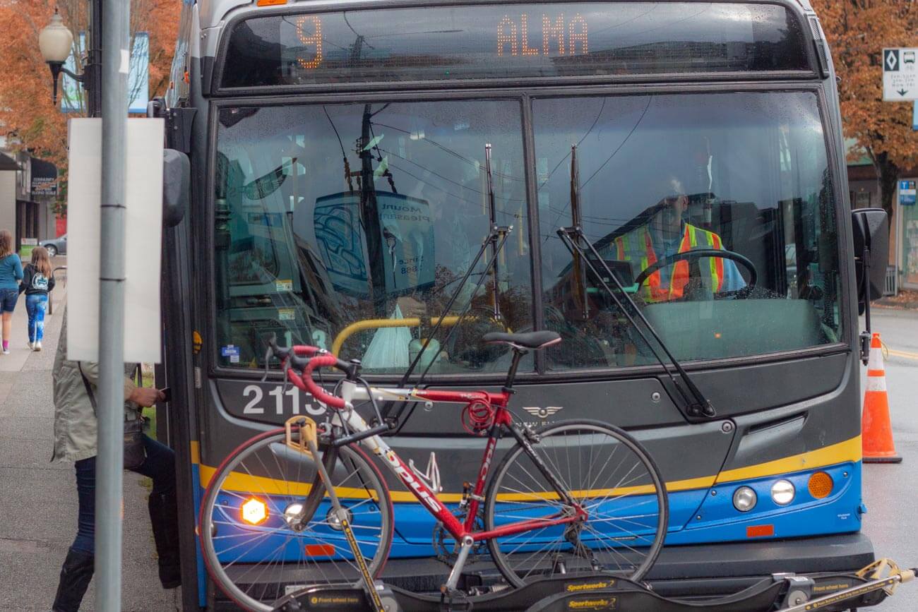 Bike on the front of a Vancouver bus.