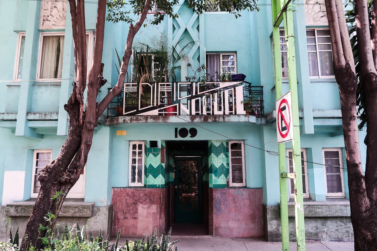 art deco blue building la roma mexico city