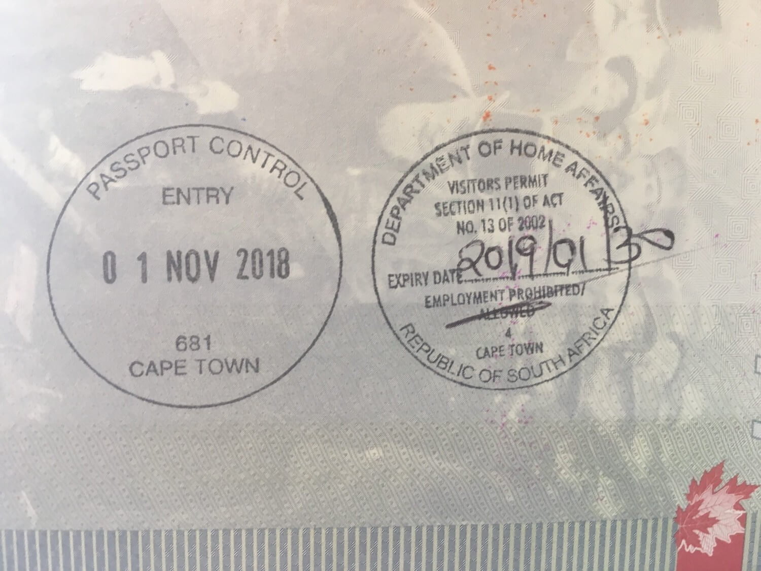 South Africa passport stamp screenshot