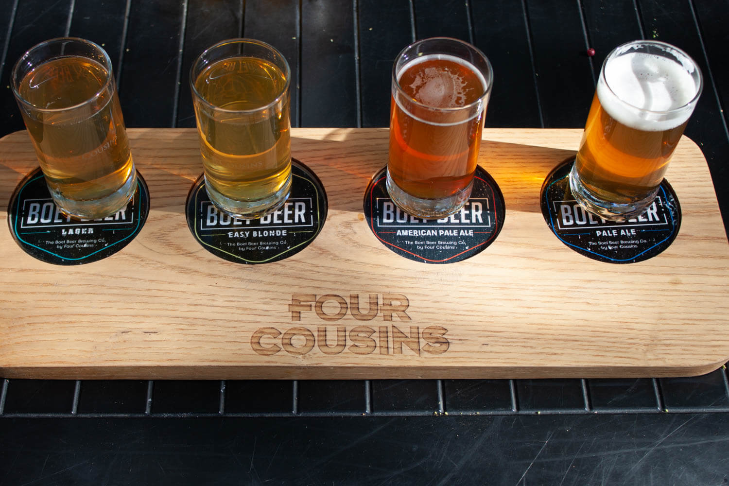 Beer tasting flight from Four Cousins in Robertson