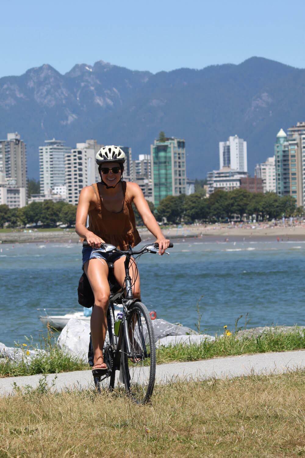 Kim getting around Vancouver by bike.