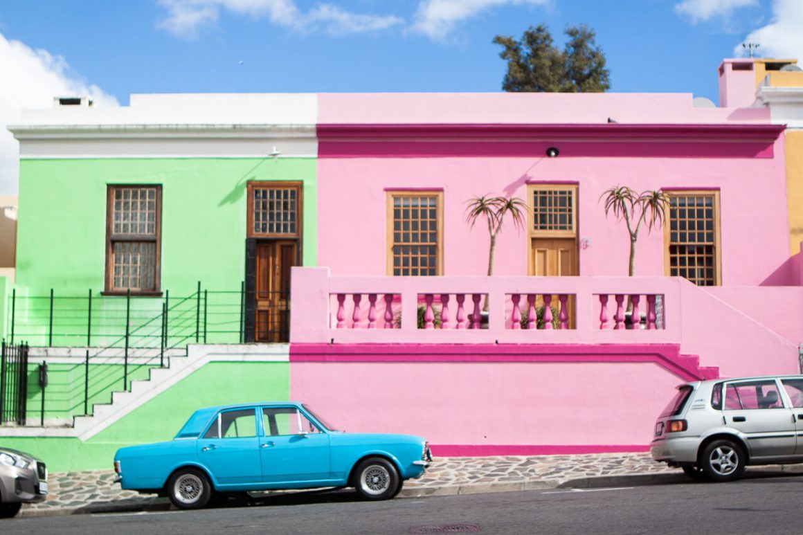 Famous colorful bokaap buildings in Cape Town