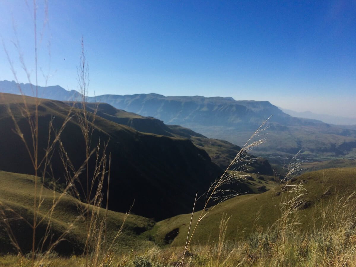 Cloudless skies while hiking in the Drakensberg Mountains