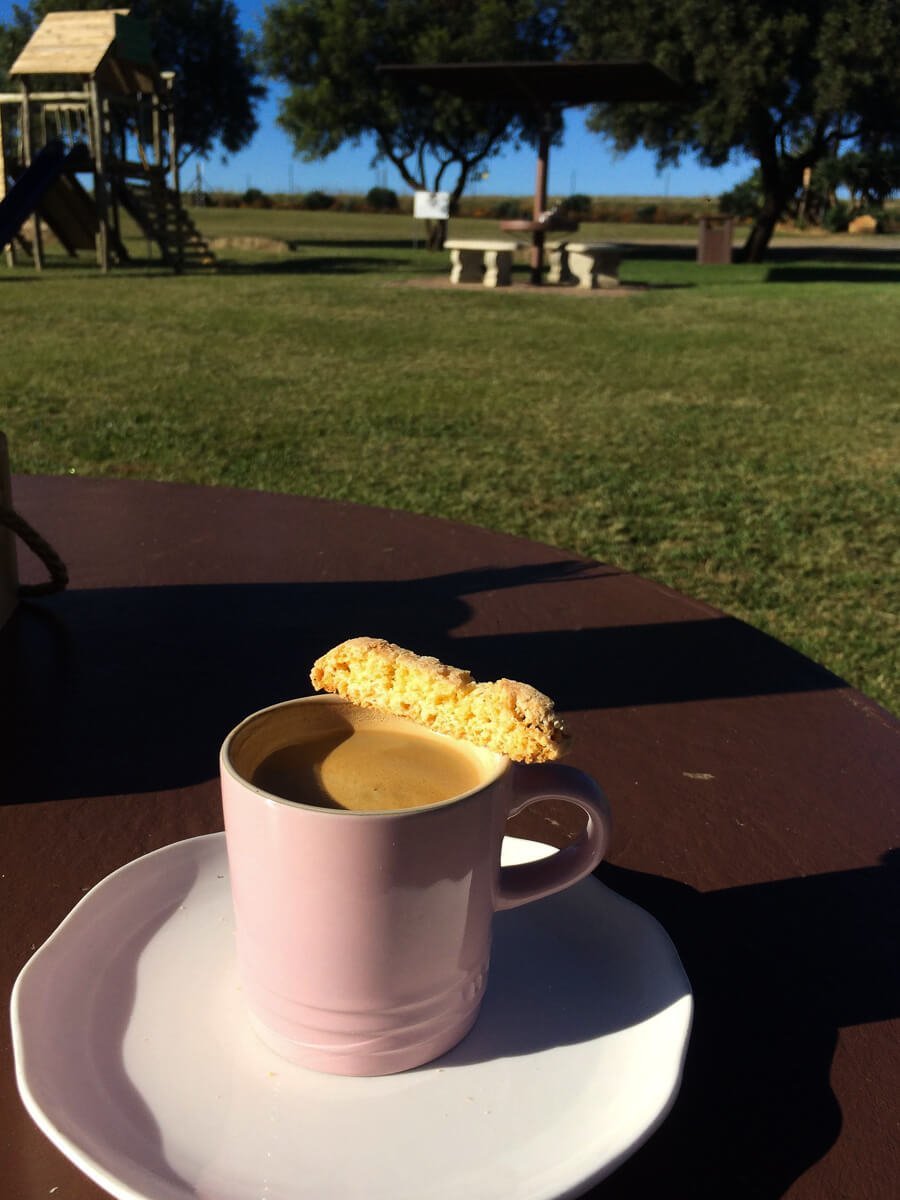 Beautiful coffee, biscotti (not rusk), and sunny skies in the Drakensberg.