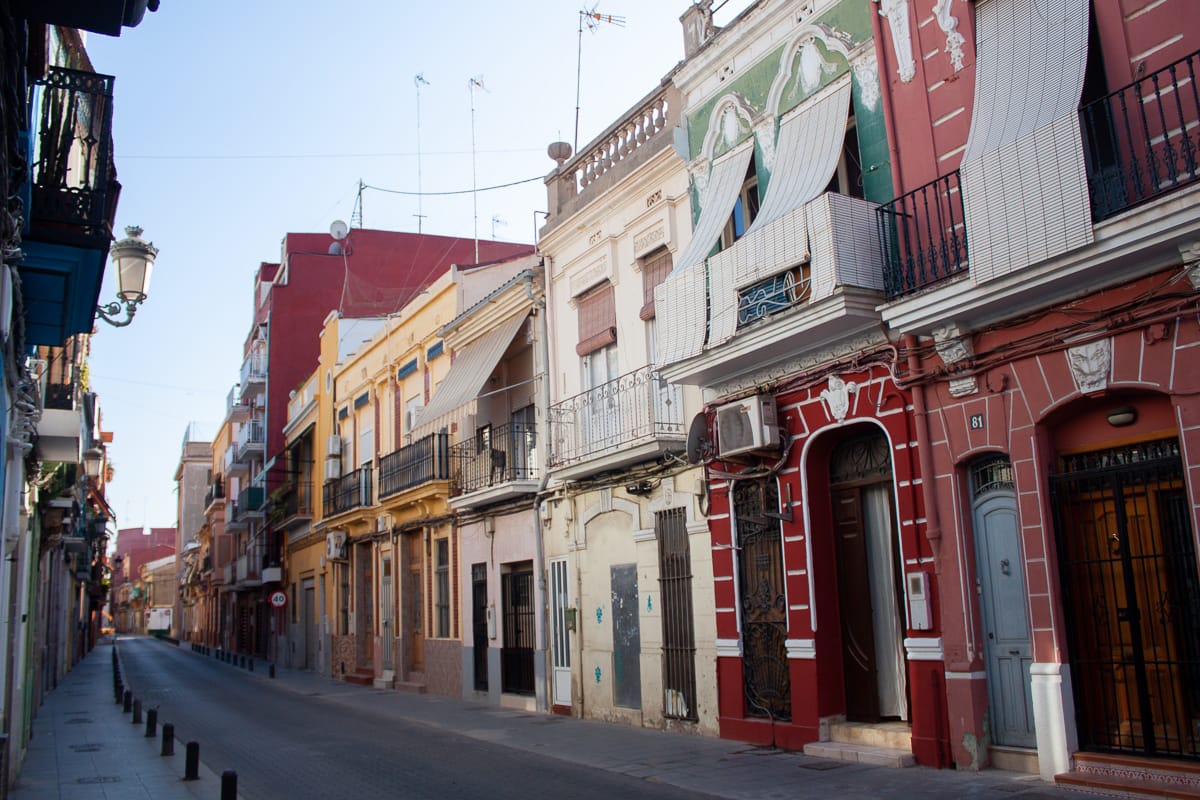 Colorful buildings in Cabanyal in Valencia
