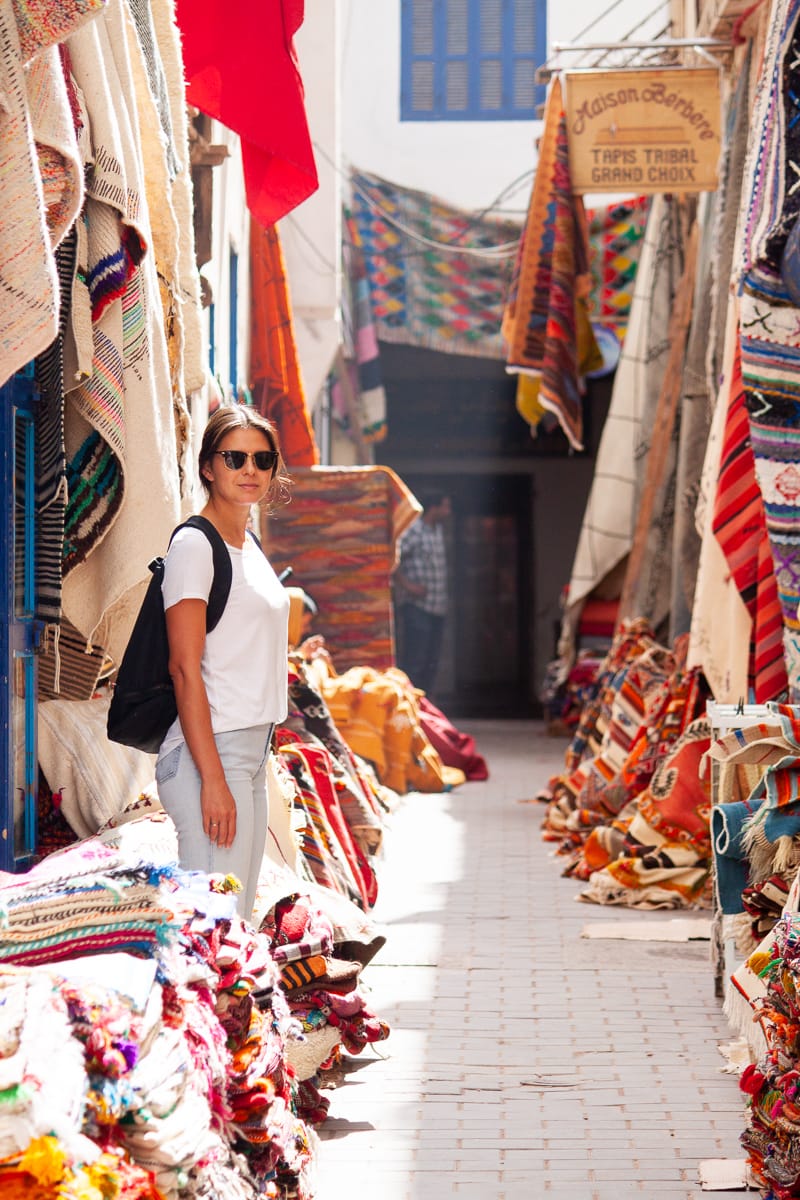 Kim carpet shopping in Essaouira