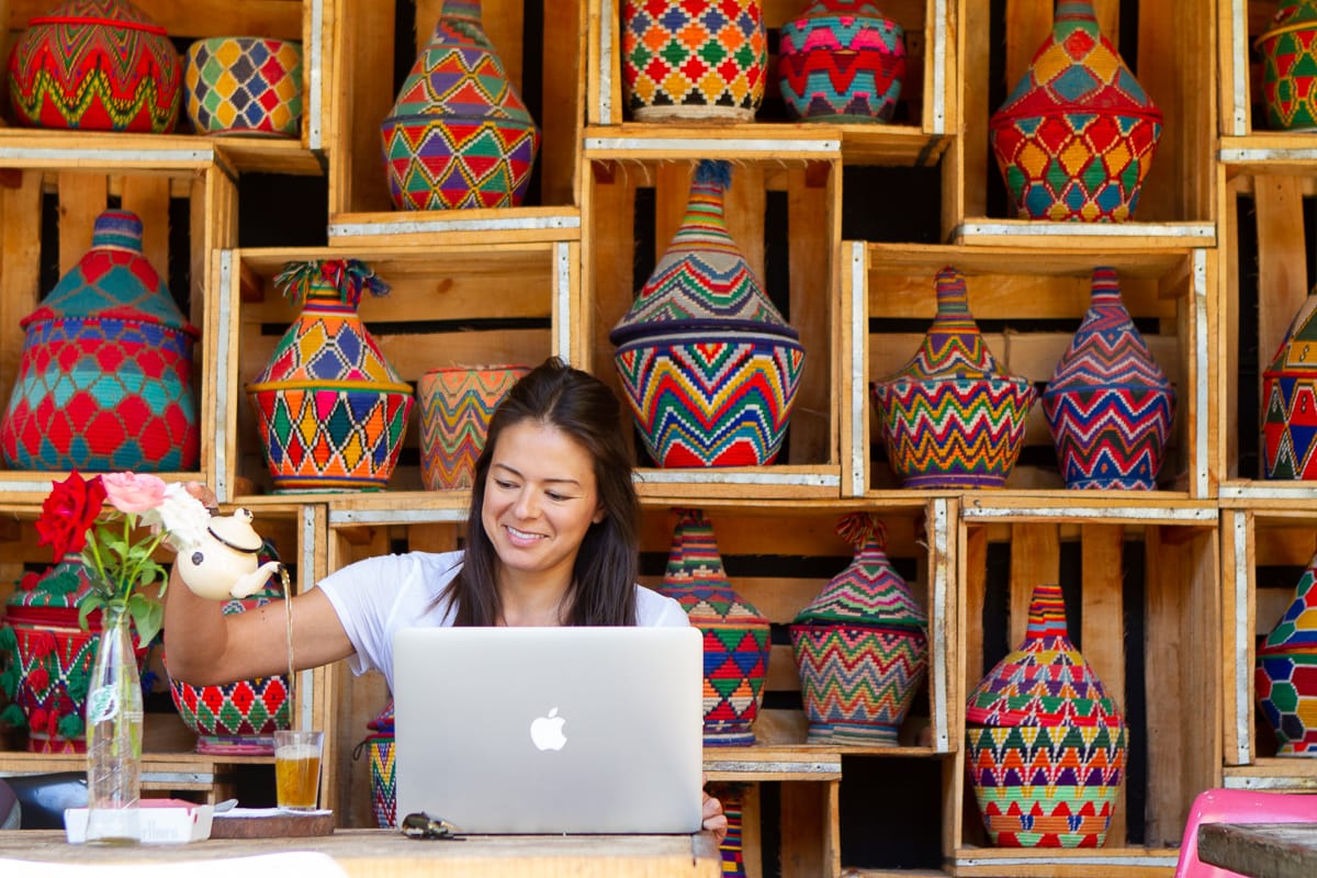 Kim working at Mega Loft cafe in Essaouira