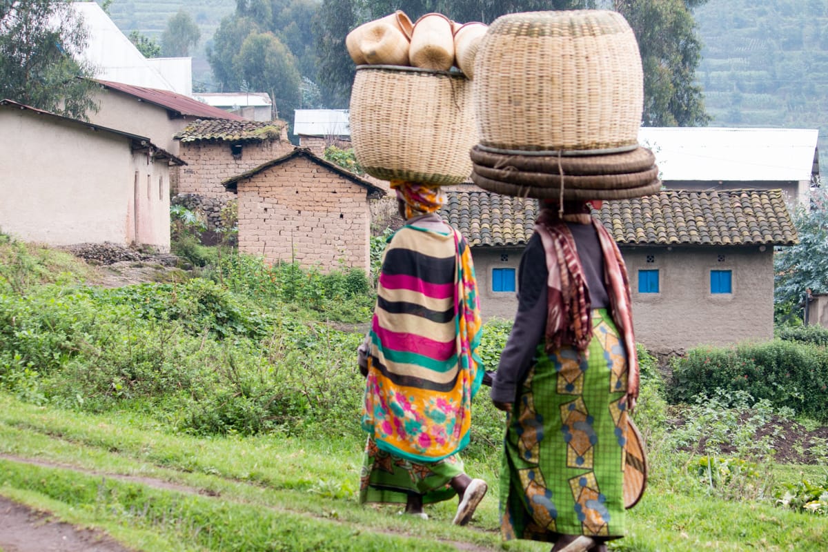 Rwandan women balancing baskets on their heads